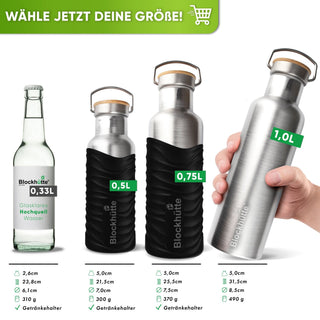 Premium Edelstahl Trinkflasche isoliert mit Silikonmantel - Blockhütte - BH0007-BLAU