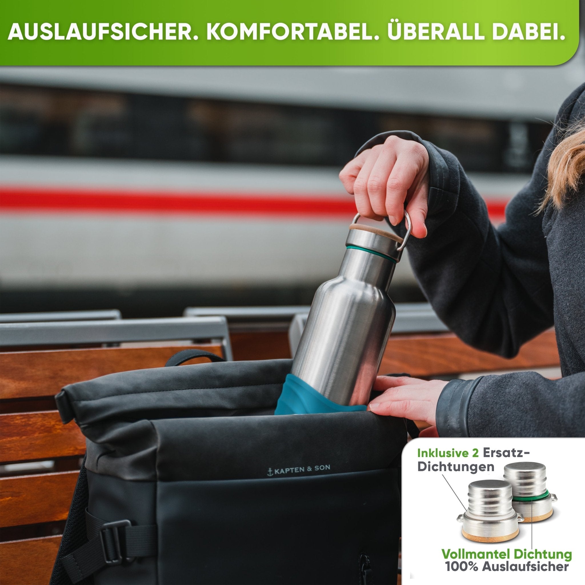 Premium Edelstahl Trinkflasche isoliert mit Silikonmantel | 1000ml | Türkis | Auslaufsicher