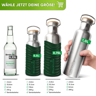 Premium Edelstahl Trinkflasche isoliert mit Silikonmantel | 750ml | Dunkelgrün